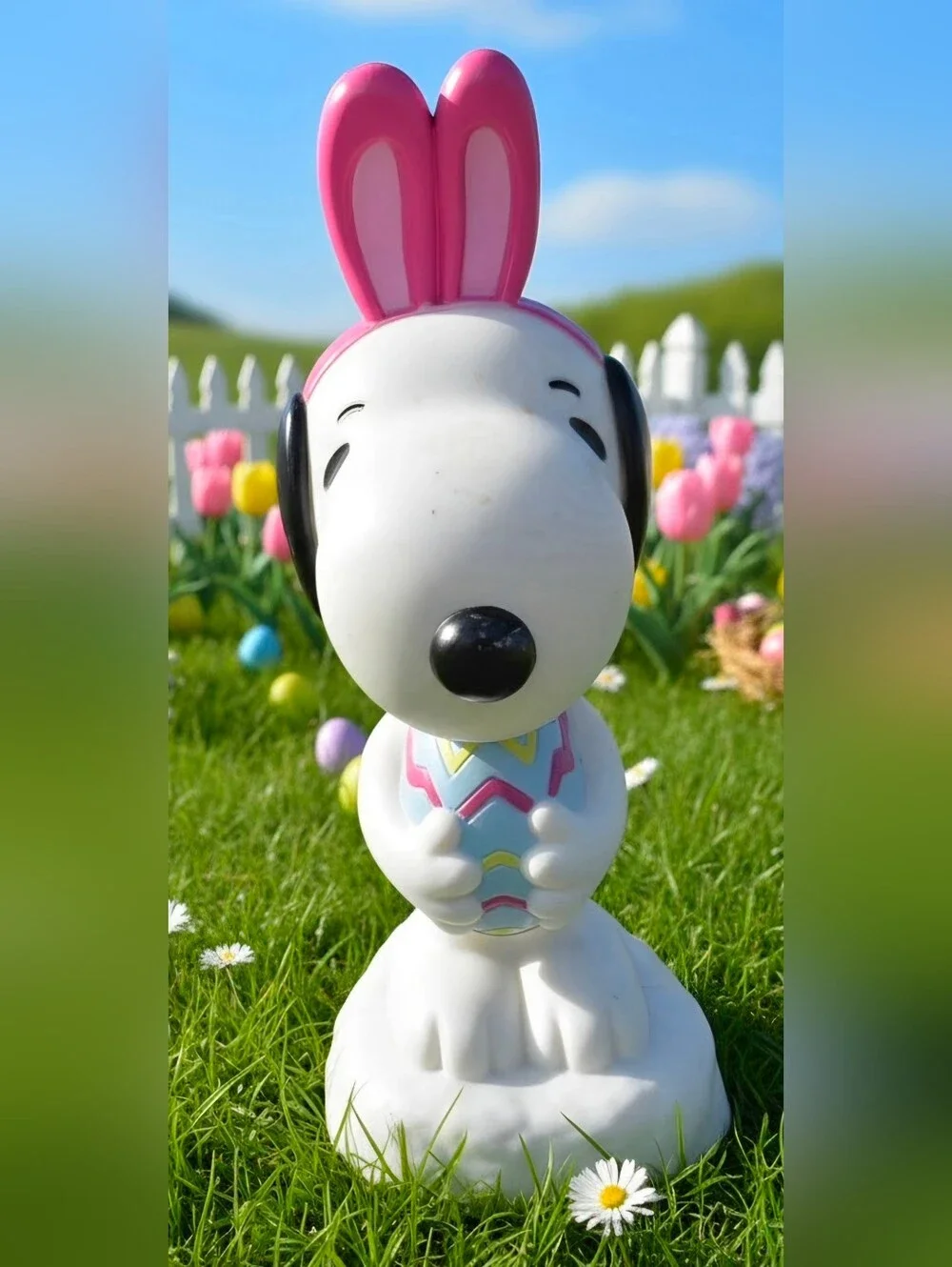 Genny Peanuts Easter lighted Snoopy Blow Mold by Gemmy, standing roughly 14 inch